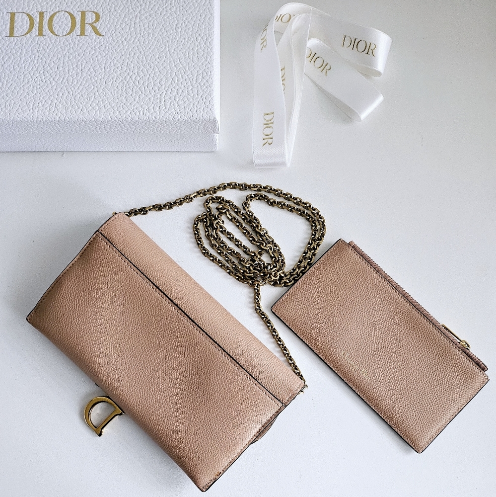 AUTHENTIC Christian Dior Saddle Long - Nude Pink Wallet-on-chain Crossbody - Picture 8 of 9